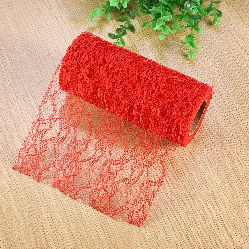 10 Yard Long Wedding Party Decoration Table Runner Chair Sash Floral Lace Tulle Roll (Red)