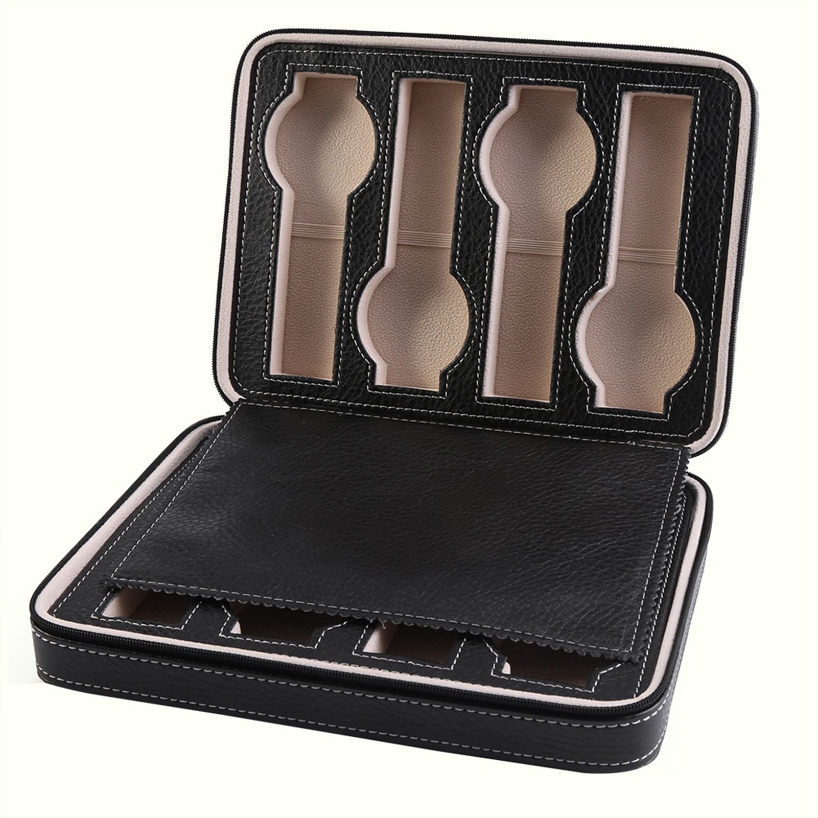 1Pc 8 Grids Watch Display Storage Box Portable Zippered Travel Collector Case Organizer (Black)