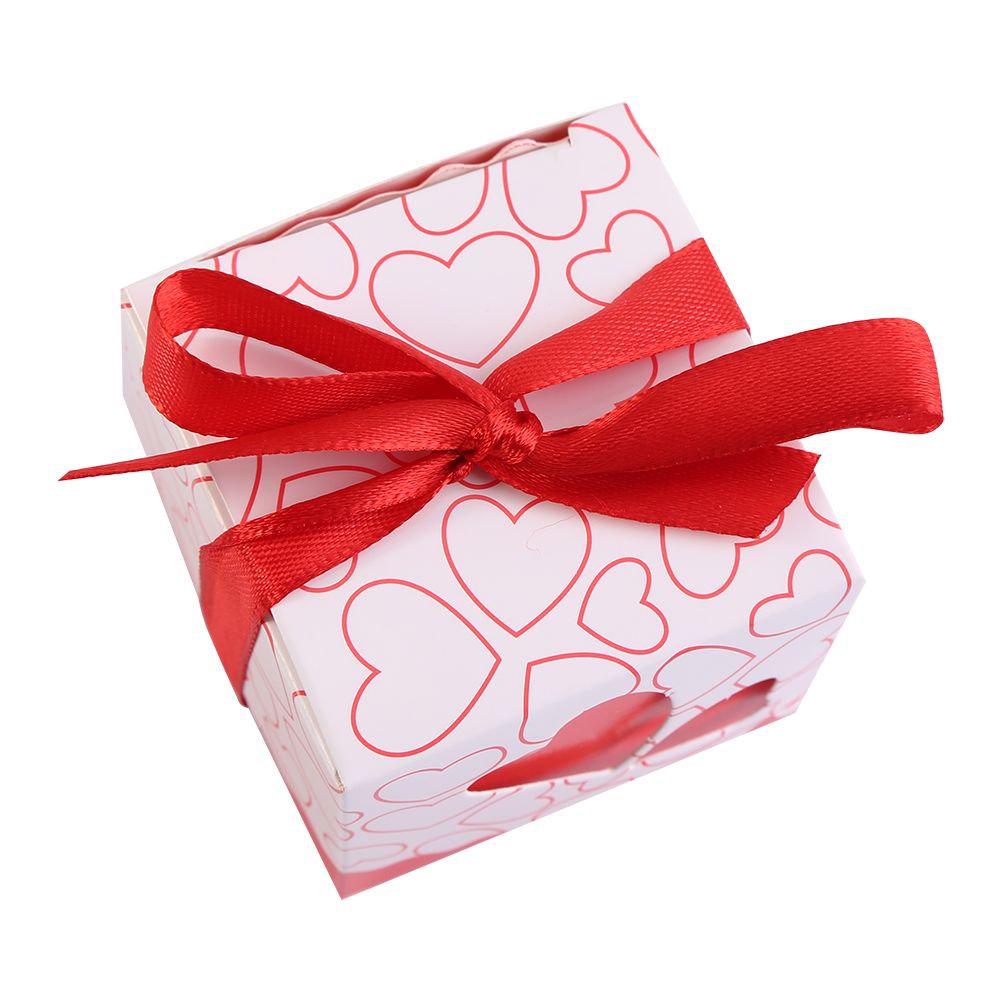 50Pcs Square Shape Wedding Birthday Party Favor Chocolate Candy Gift Boxes with Ribbon Red