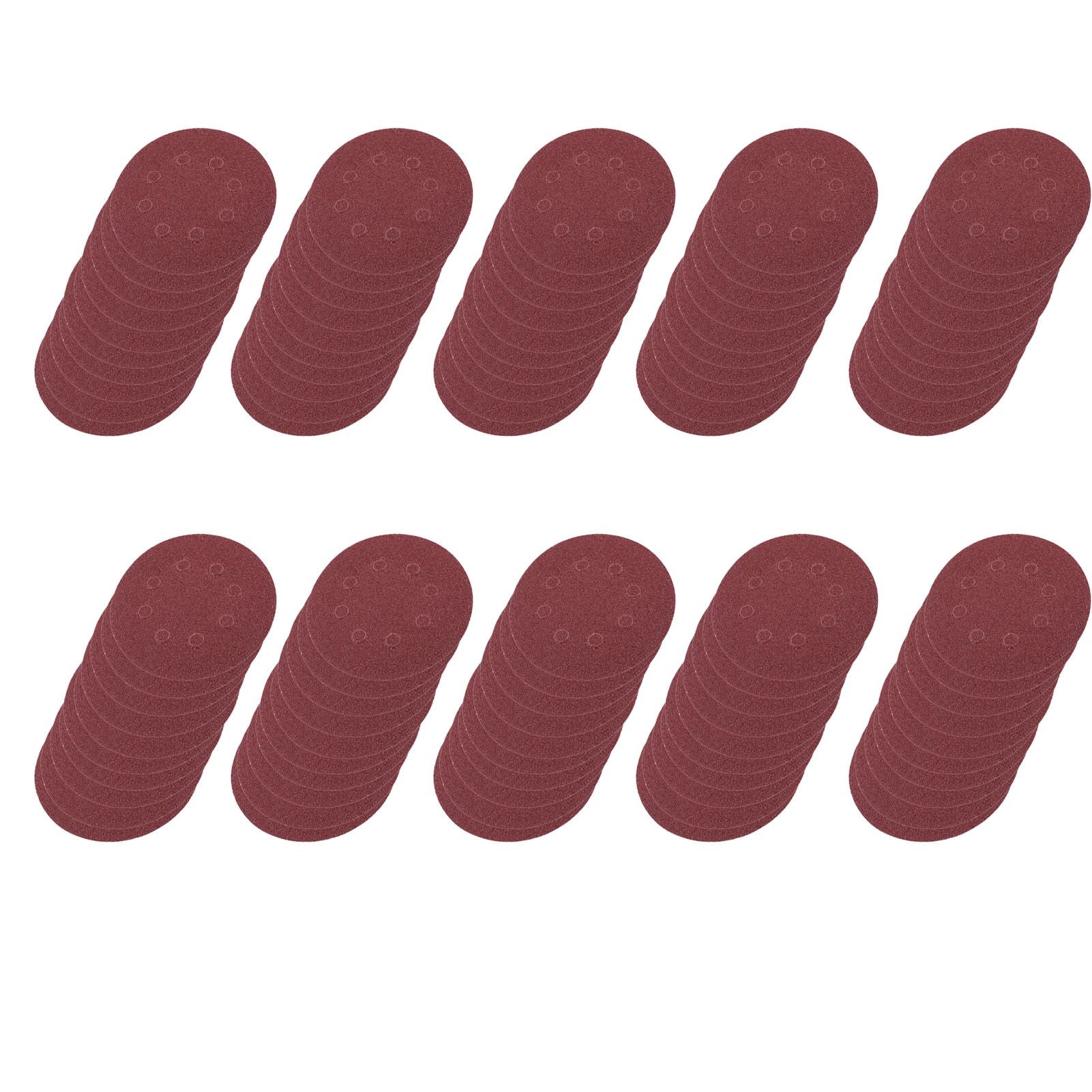 100pcs 8 Holes 5" Round Polishing Sandpaper Discs Sanding Sheet 60/80/100/120/240 Grit