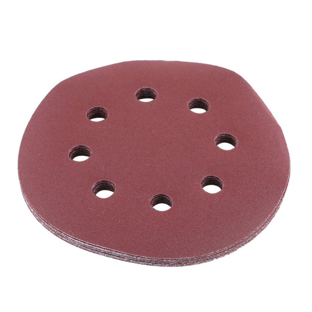 100pcs 8 Holes 5" Round Polishing Sandpaper Discs Sanding Sheet 60/80/100/120/240 Grit