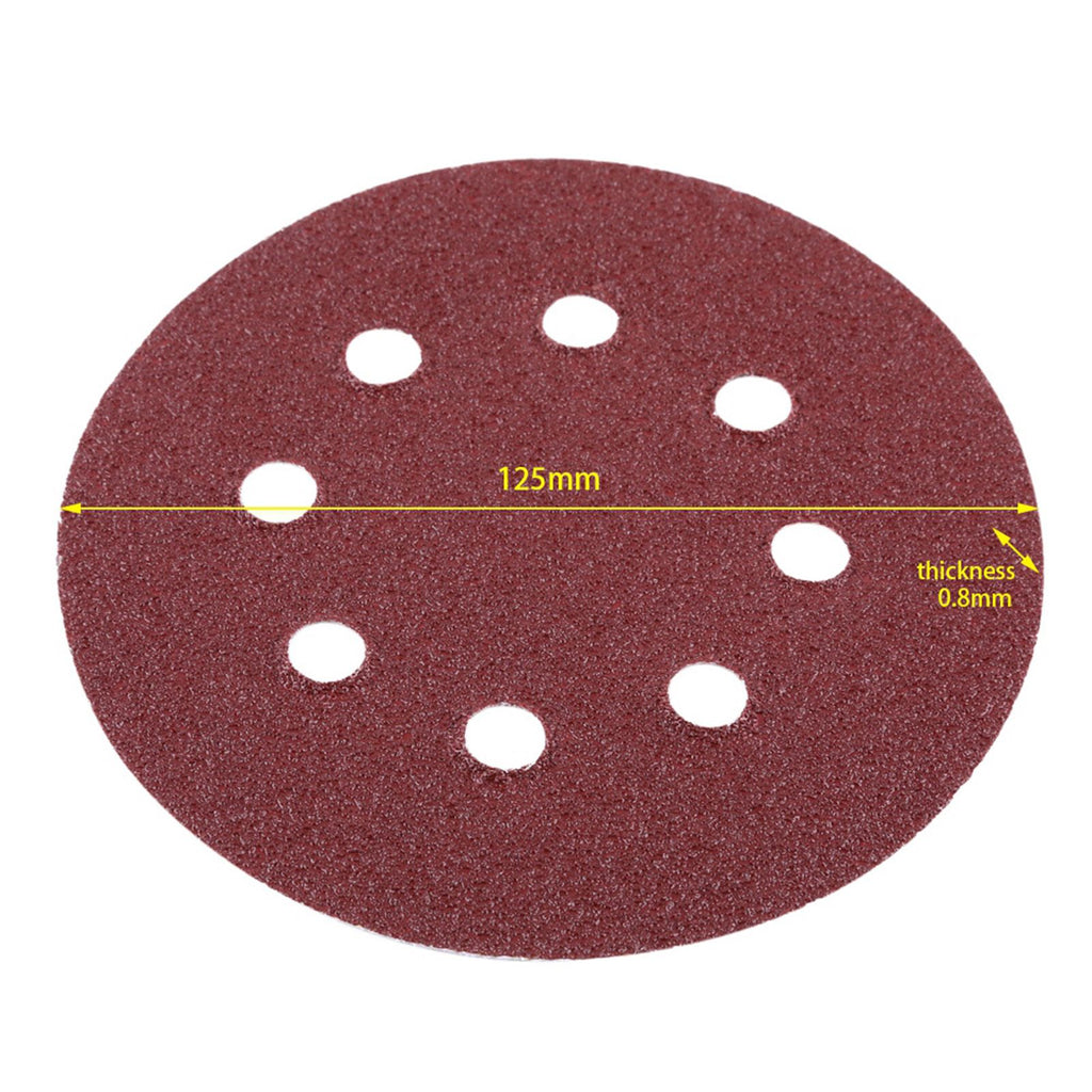 100pcs 8 Holes 5" Round Polishing Sandpaper Discs Sanding Sheet 60/80/100/120/240 Grit