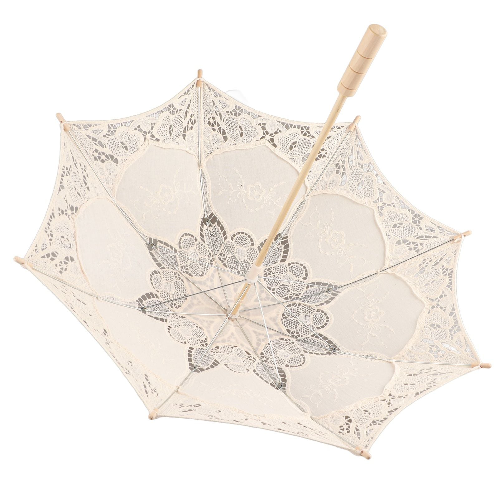 Lady Wedding Lace Umbrella Parasol Sun Umbrellas Party Bridal Photo Taking Decor(Ivory Large)