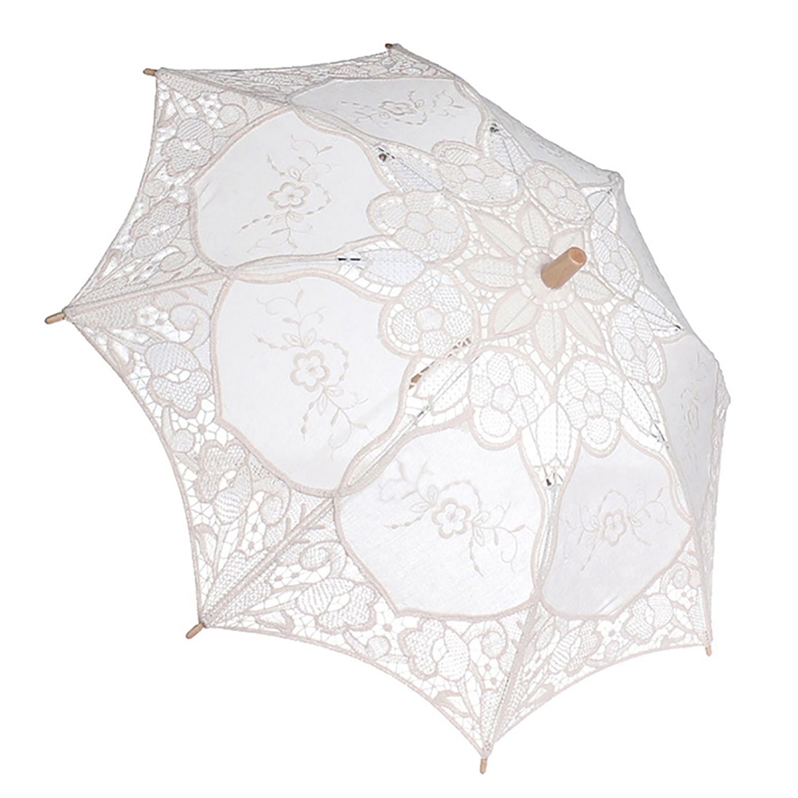 Lady Wedding Lace Umbrella Parasol Sun Umbrellas Party Bridal Photo Taking Decor(Ivory Large)