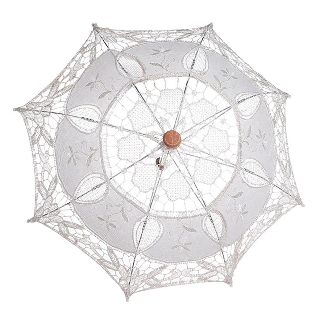 Lady Wedding Lace Umbrella Parasol Sun Umbrellas Party Bridal Photo Taking Decor(Ivory Large)