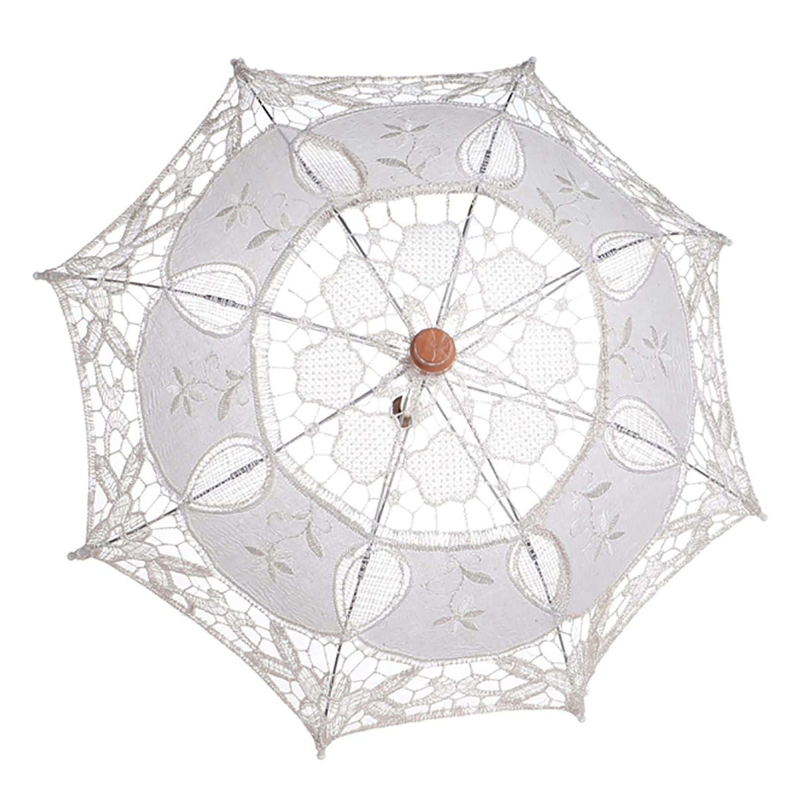 Lady Wedding Lace Umbrella Parasol Sun Umbrellas Party Bridal Photo Taking Decor(Ivory Large)