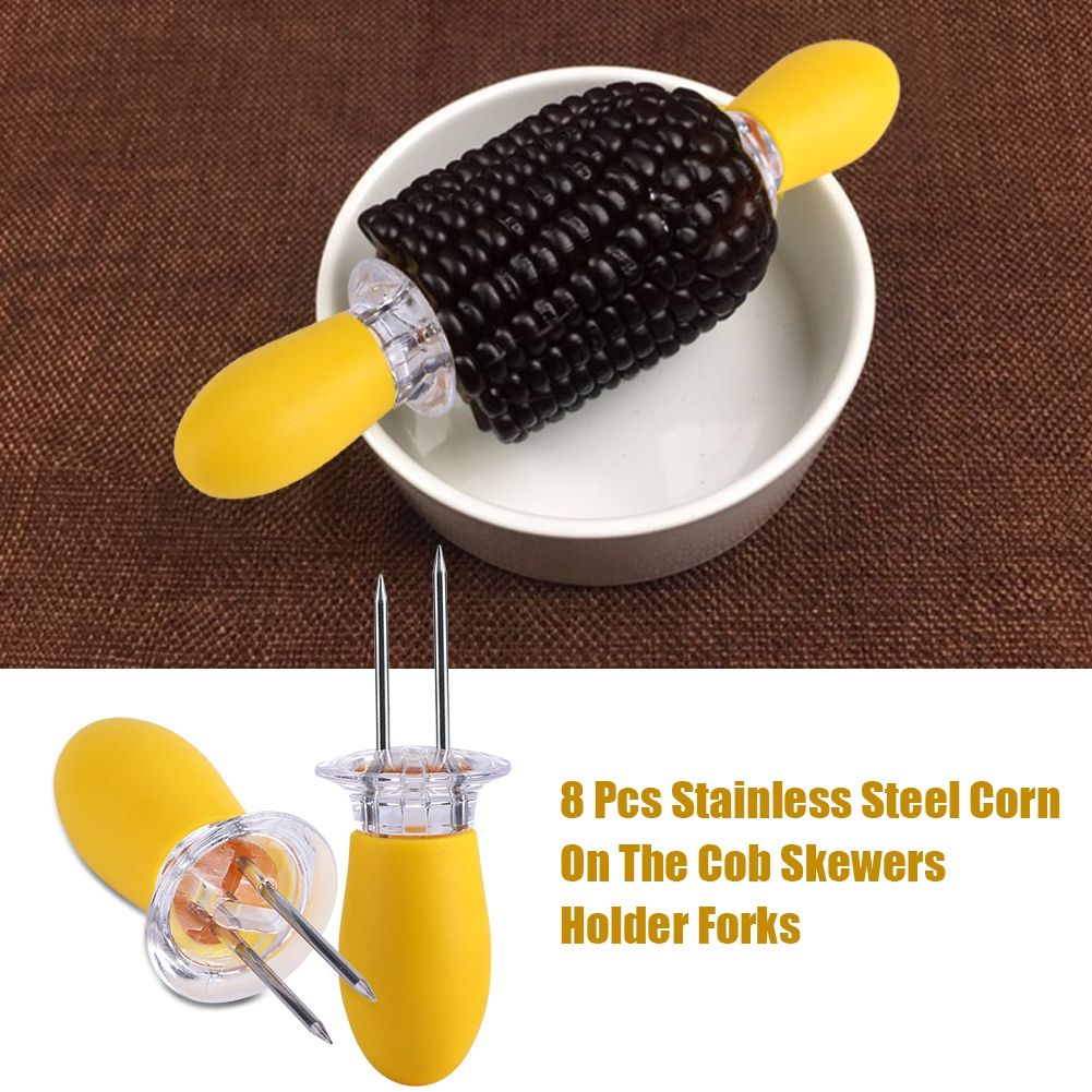8 Pcs Stainless Steel Corn On The Cob Skewers Holder Forks Prongs BBQ Kitchen Party