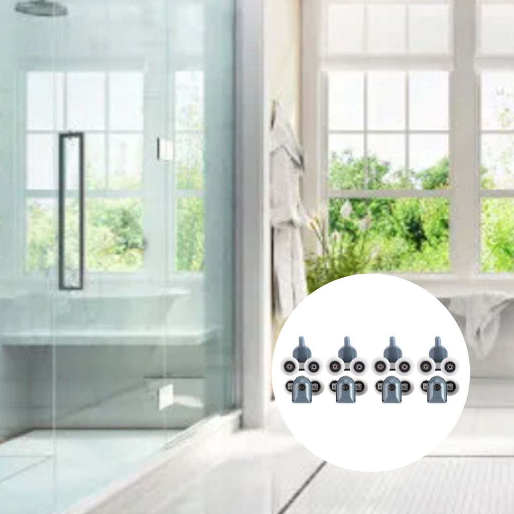 8 x Twin Bottom Top Shower Door Rollers Pulleys Wheels Runners Bathroom Double Wheel
