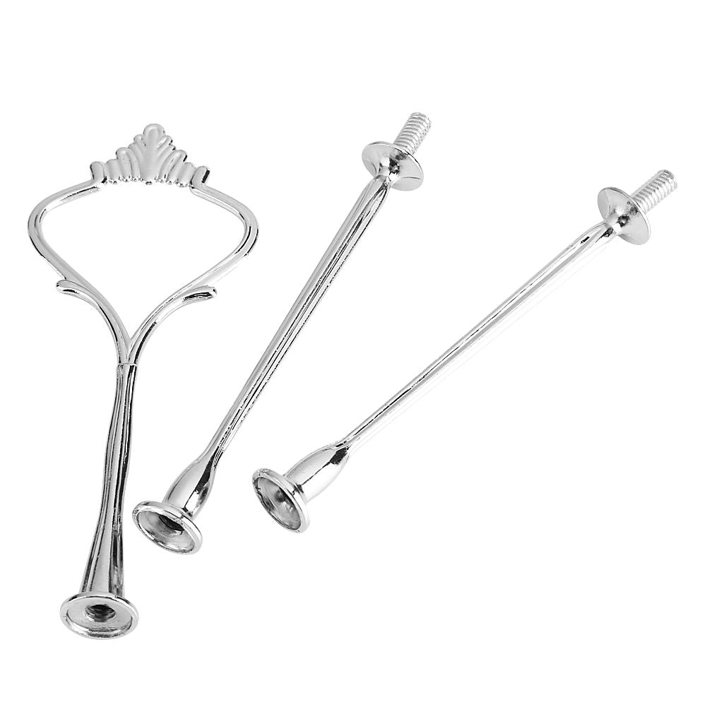 Multi tiers Cake Tray Stand Handle Fruit Plate Hardware Fitting Holder(3-tiers Crown Silver)