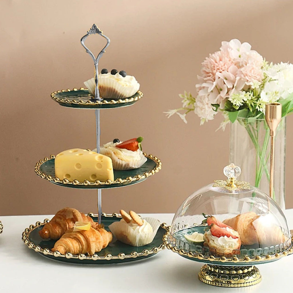 Multi tiers Cake Tray Stand Handle Fruit Plate Hardware Fitting Holder(2-tiers Crown Silver)