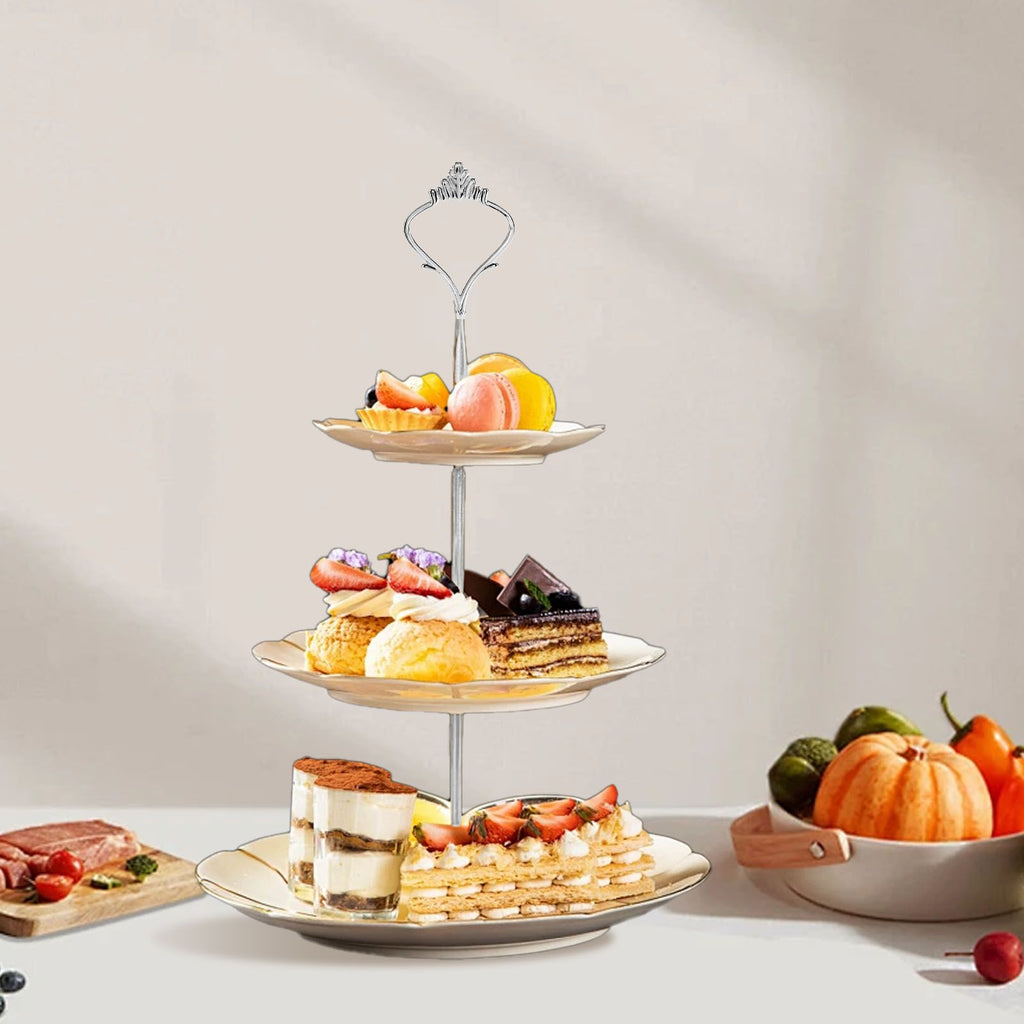 Multi tiers Cake Tray Stand Handle Fruit Plate Hardware Fitting Holder(2-tiers Crown Silver)