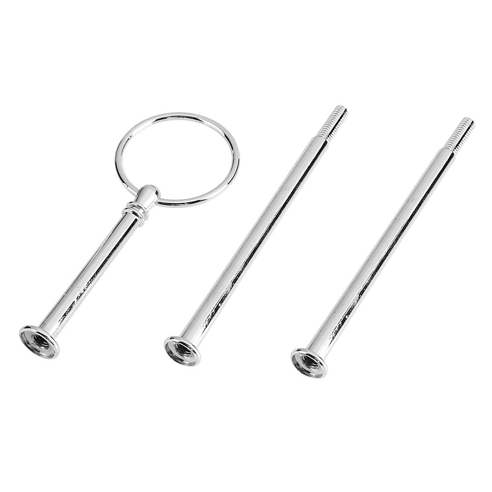 Multi tiers Cake Tray Stand Handle Fruit Plate Hardware Fitting Holder(3-tiers Round Silver)