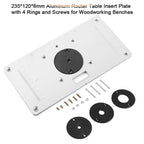 235*120*8mm Aluminum Router Table Insert Plate with 4 Rings and Screws for Woodworking Benches