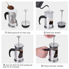 350ML 304 Stainless Steel & Glass Heat Resistant French Press Coffee & Tea Makers Pot