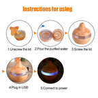 USB LED Touch Wood Grain Air Humidifier Purifier Oil Diffuser 300ml