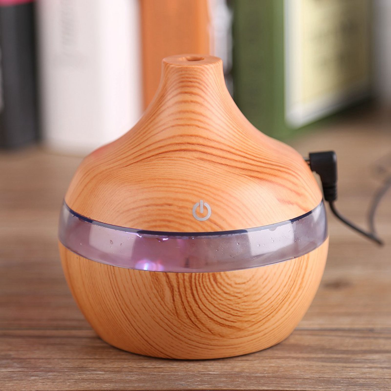 USB LED Touch Wood Grain Air Humidifier Purifier Oil Diffuser 300ml