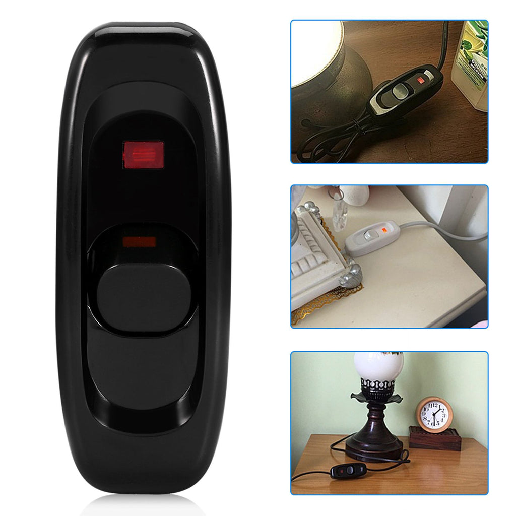 AC 250V 10A Inline ON/OFF Table Desk Lamp Cord Cable Switch with LED Indicator Light Black