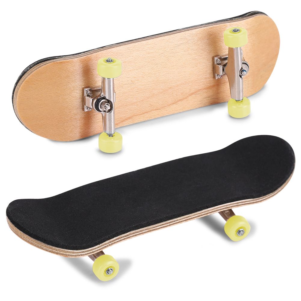 1Pc Maple Wooden Alloy Fingerboard Finger Skateboards With Box Reduce Pressure Gifts Yellow