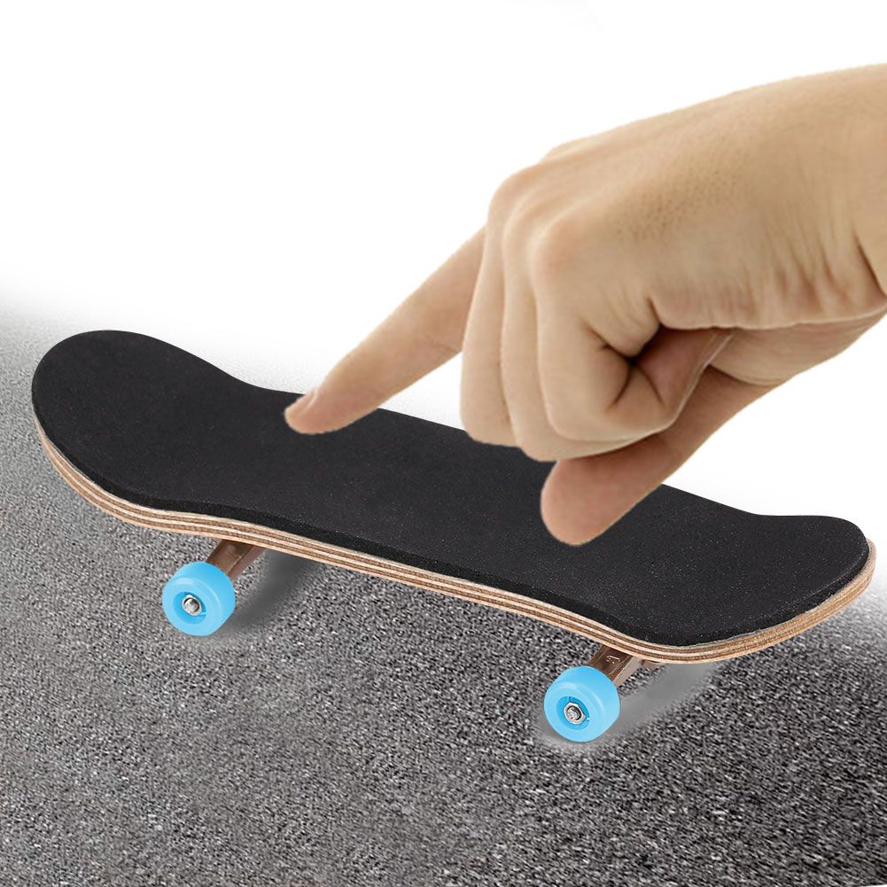 1Pc Maple Wooden Alloy Fingerboard Finger Skateboard With Box Reduce Pressure Gifts Light Blue