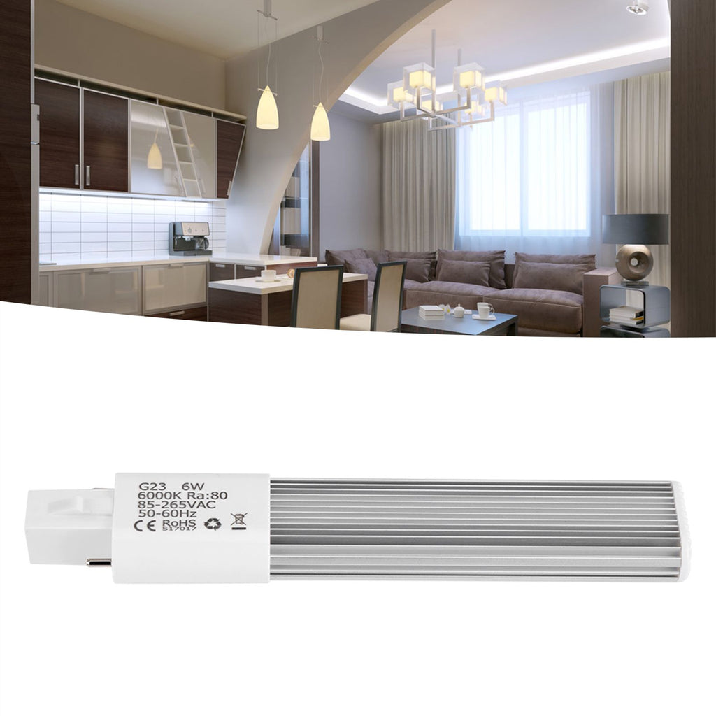 6W 2‑Pin LED Compact Lamp Horizontal Recessed Tube Light Bulb Lighting Fixtures G23 Cool White