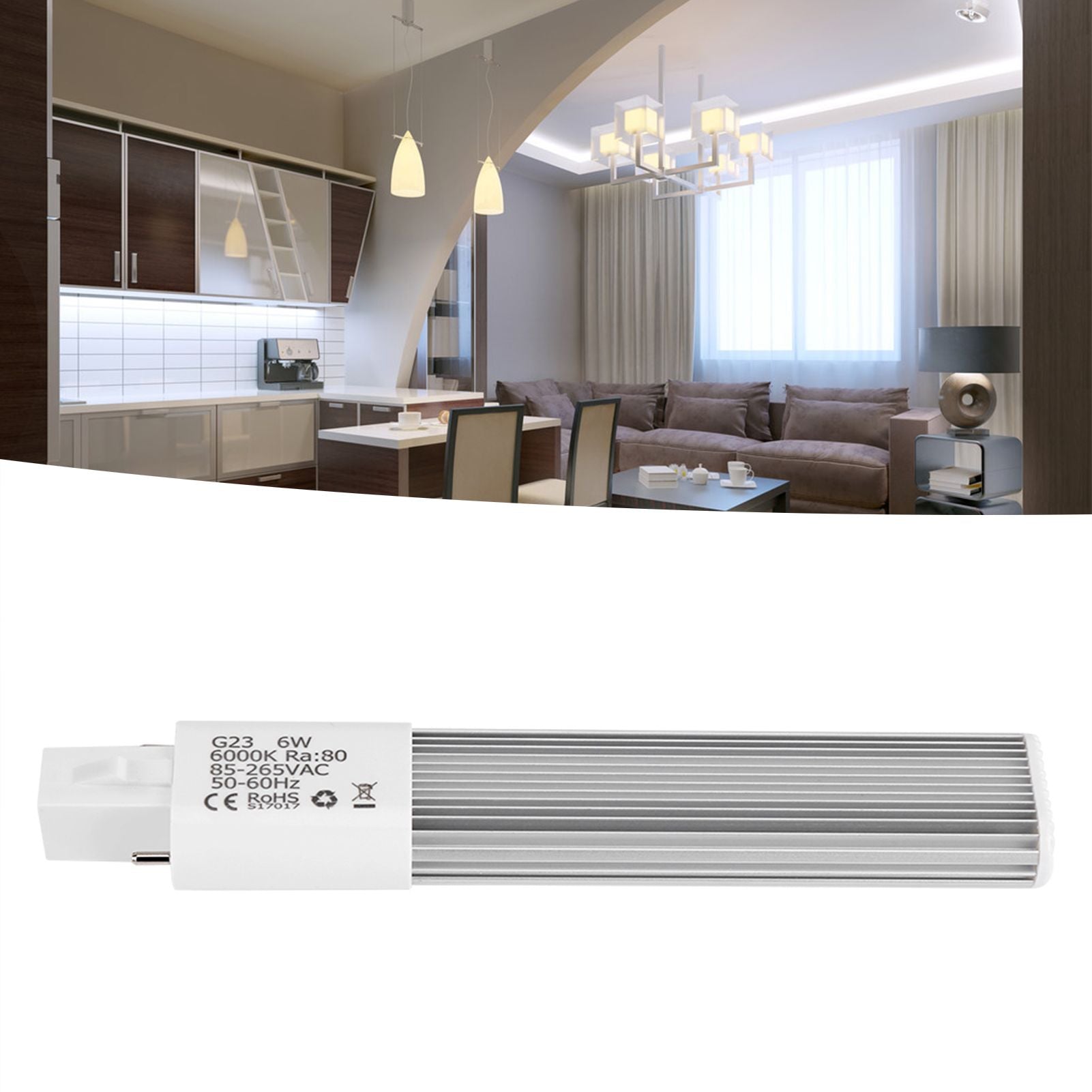 6W 2‑Pin LED Compact Lamp Horizontal Recessed Tube Light Bulb Lighting Fixtures G23 Cool White