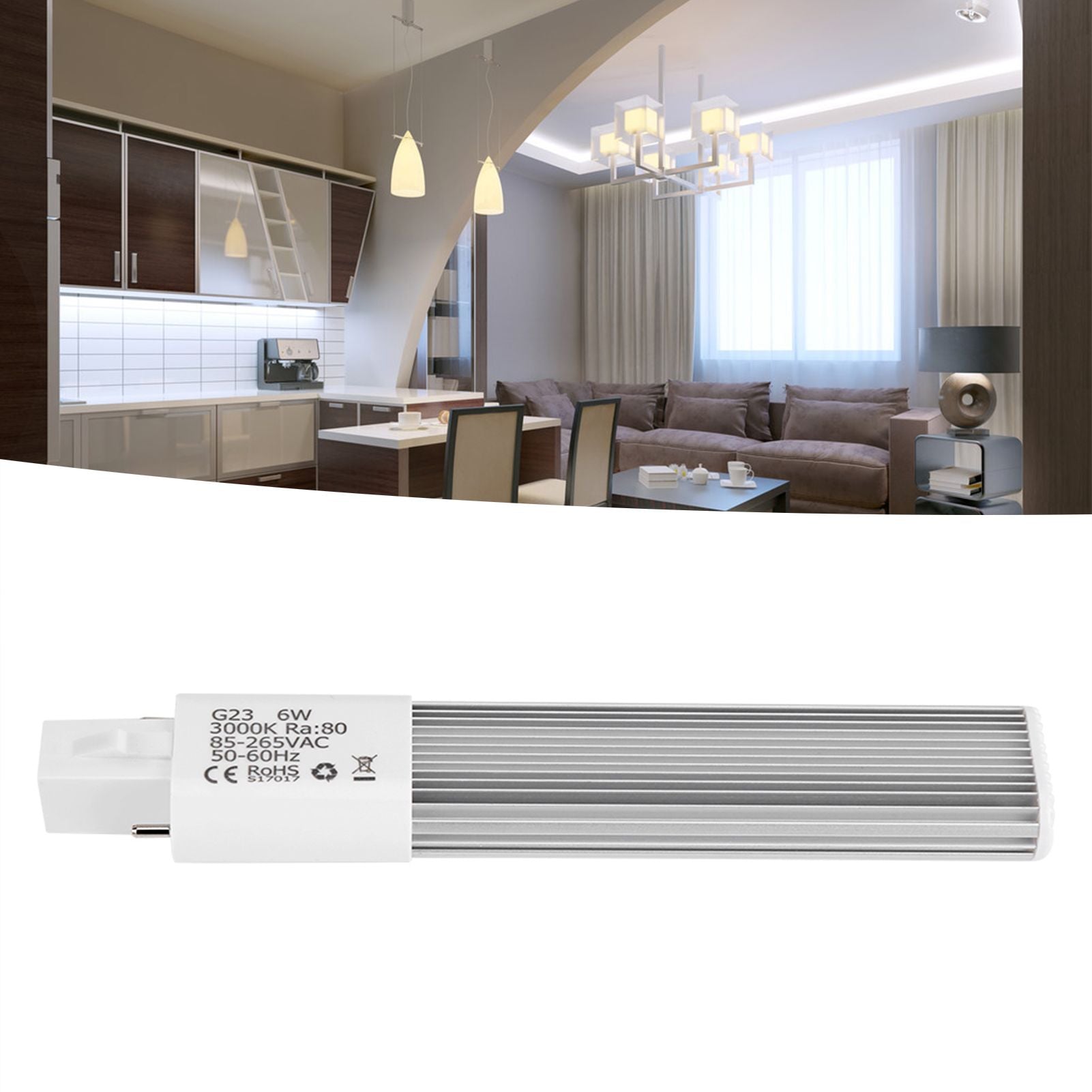 6W 2-Pin LED Compact Lamp Horizontal Recessed Tube Light Bulb Lighting Fixtures G23 Warm White