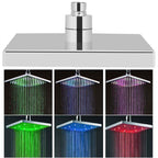 8" Inch Square Chrome Face Rainfall LED Shower Head 7 Colors Changing Romantic Light Home