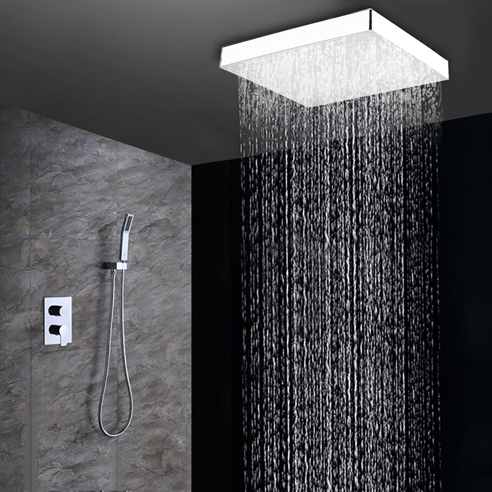 8" Inch Square Chrome Face Rainfall LED Shower Head 7 Colors Changing Romantic Light Home
