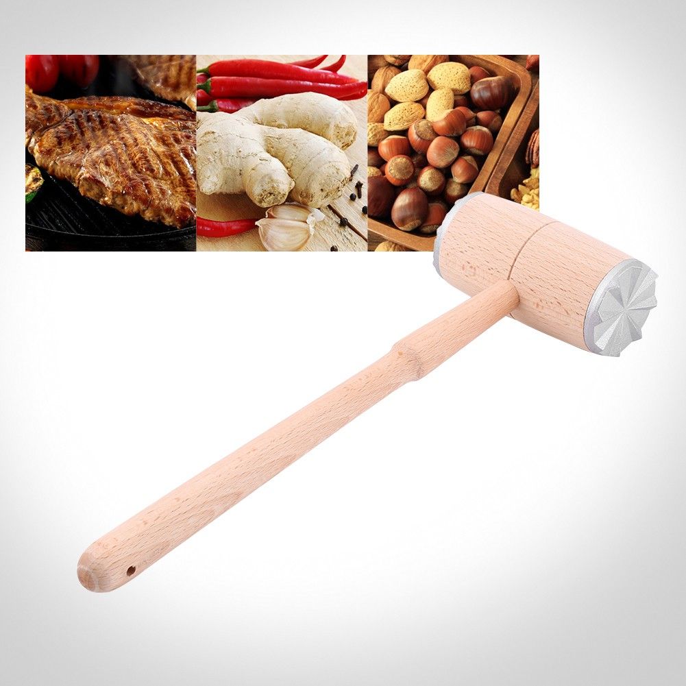 Two Sides Wood Meat Hammer Mallet Pounder for Tenderizing Steak Beef Practical Kitchen Tool