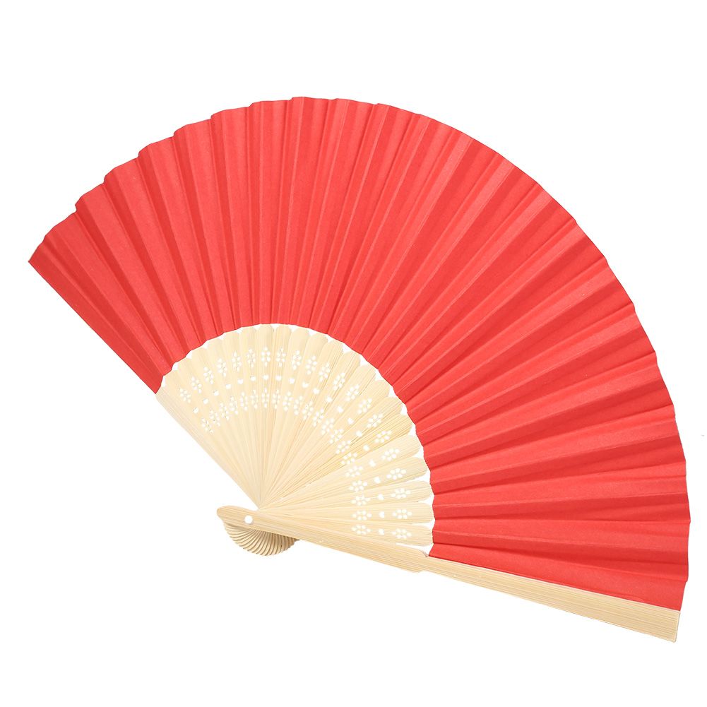 Chinese Folding Bamboo Ribs Fan DIY Blank Paper Fan Wedding Shower Party Decor #Red Color