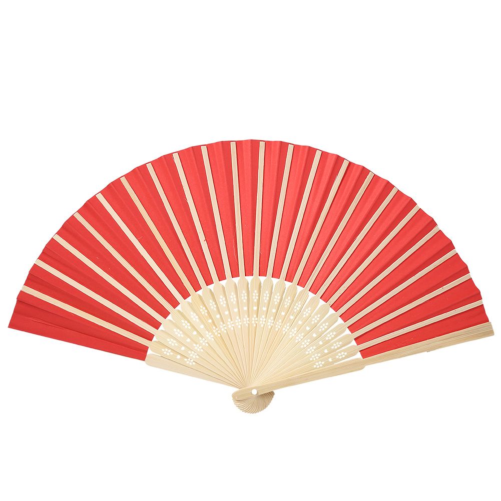 Chinese Folding Bamboo Ribs Fan DIY Blank Paper Fan Wedding Shower Party Decor #Red Color