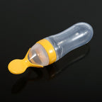90mL Silicone Baby Toddler Feeding Bottle with Spoon Fresh Food Cereal Squeeze Feeder (Yellow)