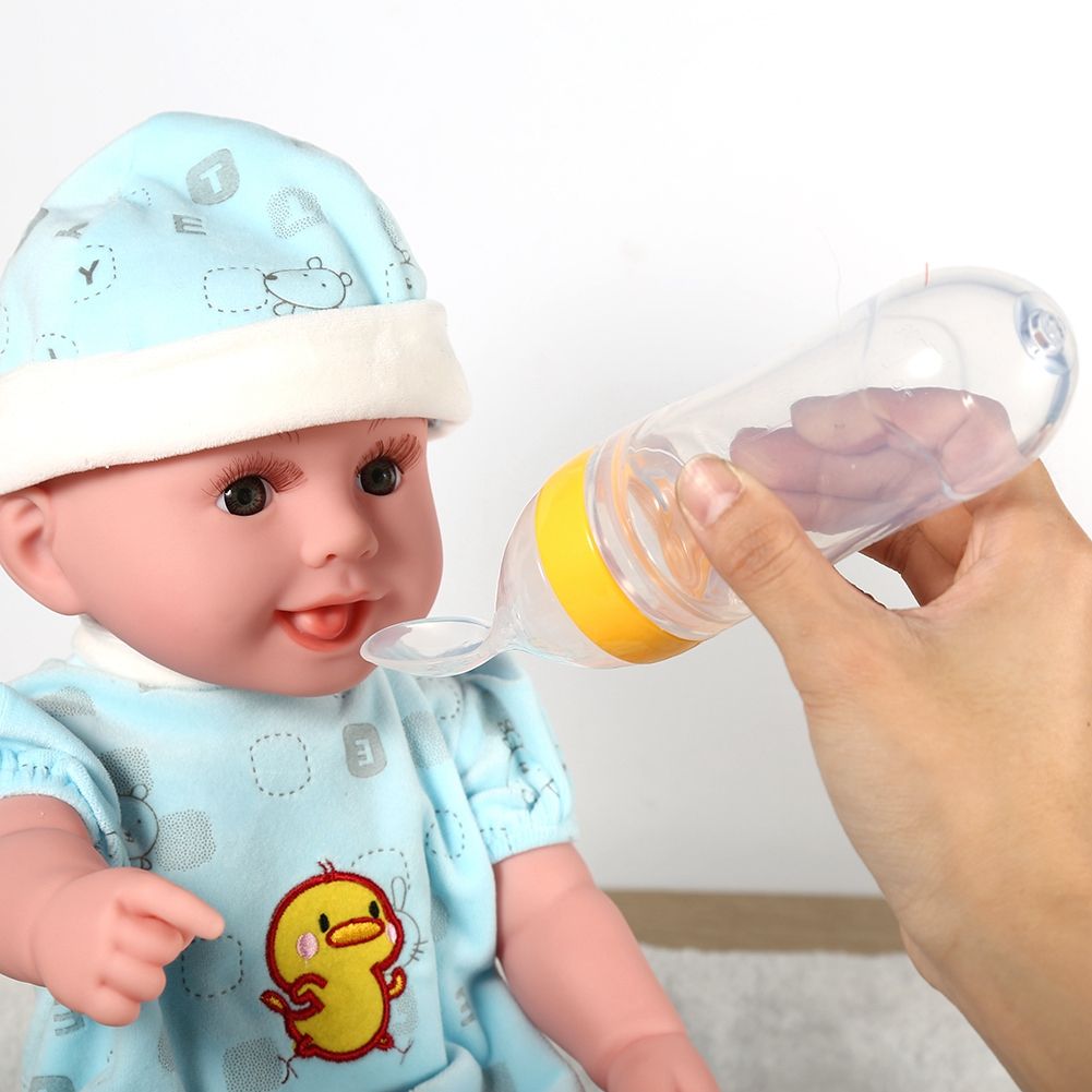 90mL Silicone Baby Toddler Feeding Bottle with Spoon Fresh Food Cereal Squeeze Feeder (Yellow)