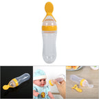 90mL Silicone Baby Toddler Feeding Bottle with Spoon Fresh Food Cereal Squeeze Feeder (Yellow)