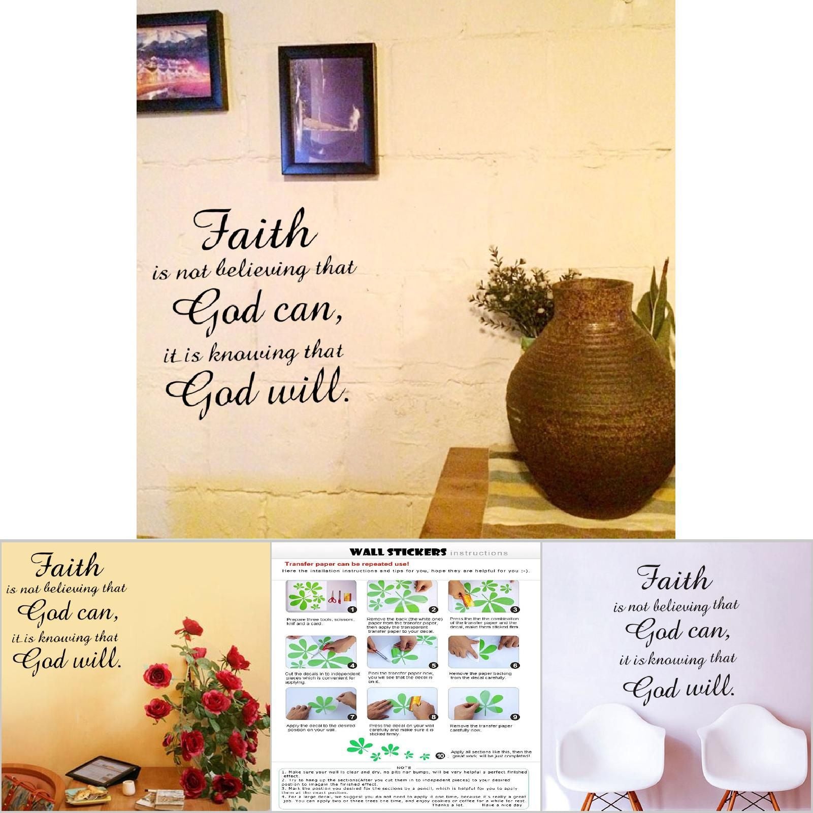 Black PVC Wall Sticker Faith God Quote Vinyl Art Decal Home Study Room Decoration Removable
