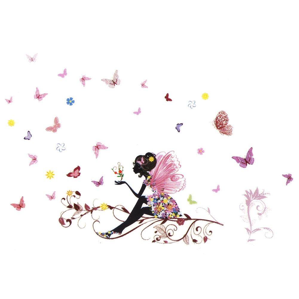 PVC Wall Sticker Fairy Flower Butterfly Vinyl Art Decal Girl Bedroom Home Decor Removable