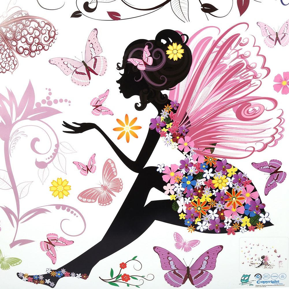 PVC Wall Sticker Fairy Flower Butterfly Vinyl Art Decal Girl Bedroom Home Decor Removable