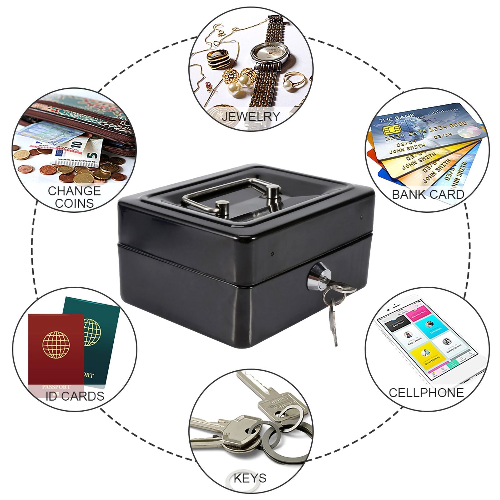 1Pc Mini Portable Iron Petty Lockable Cash Money Coin Safe Security Box Household (Black)