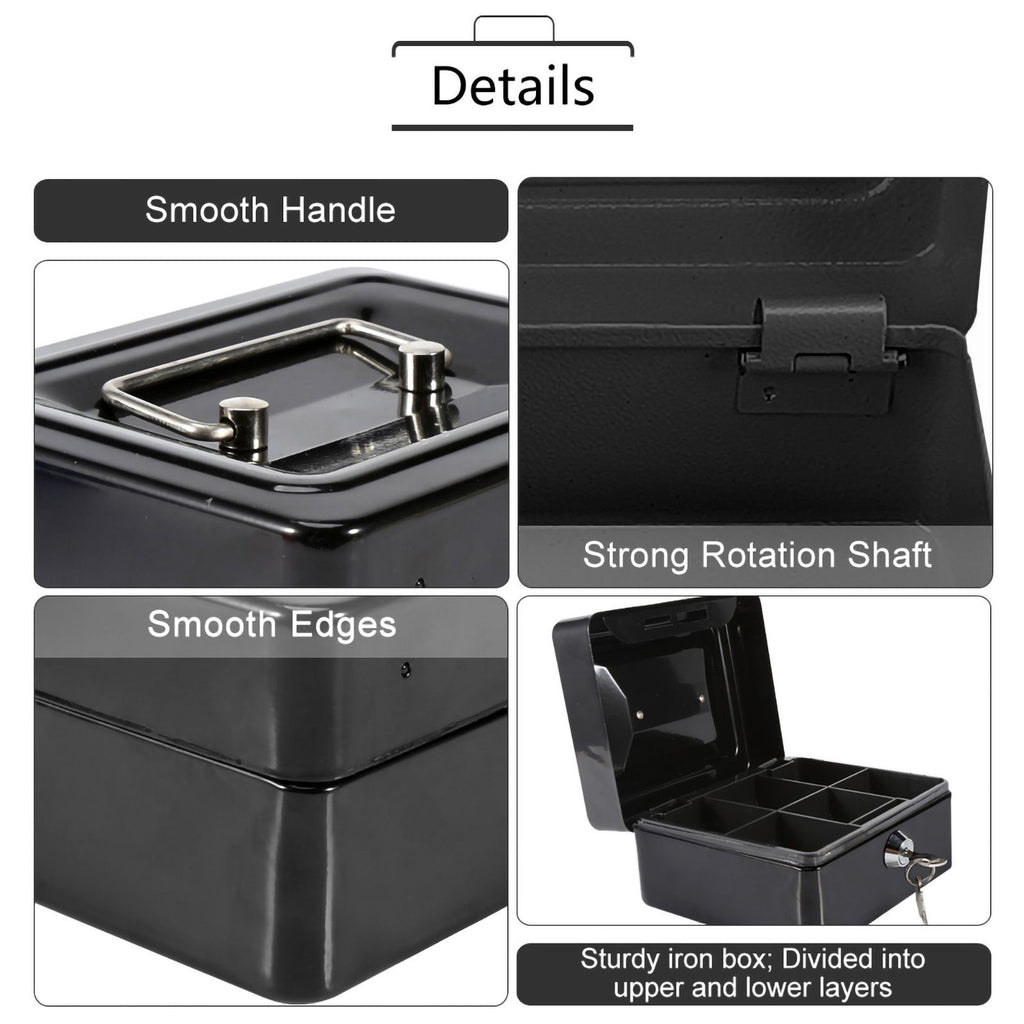 1Pc Mini Portable Iron Petty Lockable Cash Money Coin Safe Security Box Household (Black)
