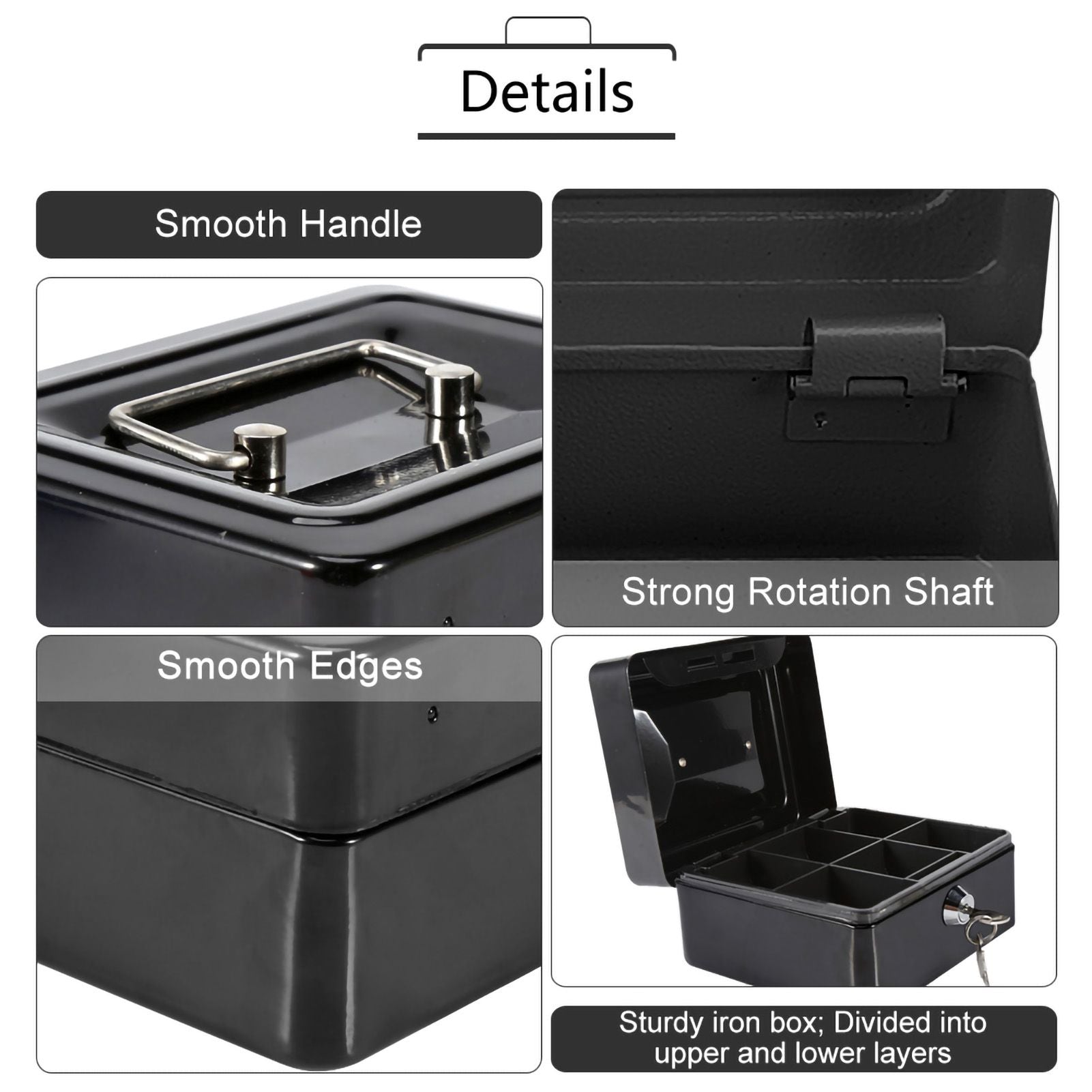 1Pc Mini Portable Iron Petty Lockable Cash Money Coin Safe Security Box Household (Black)