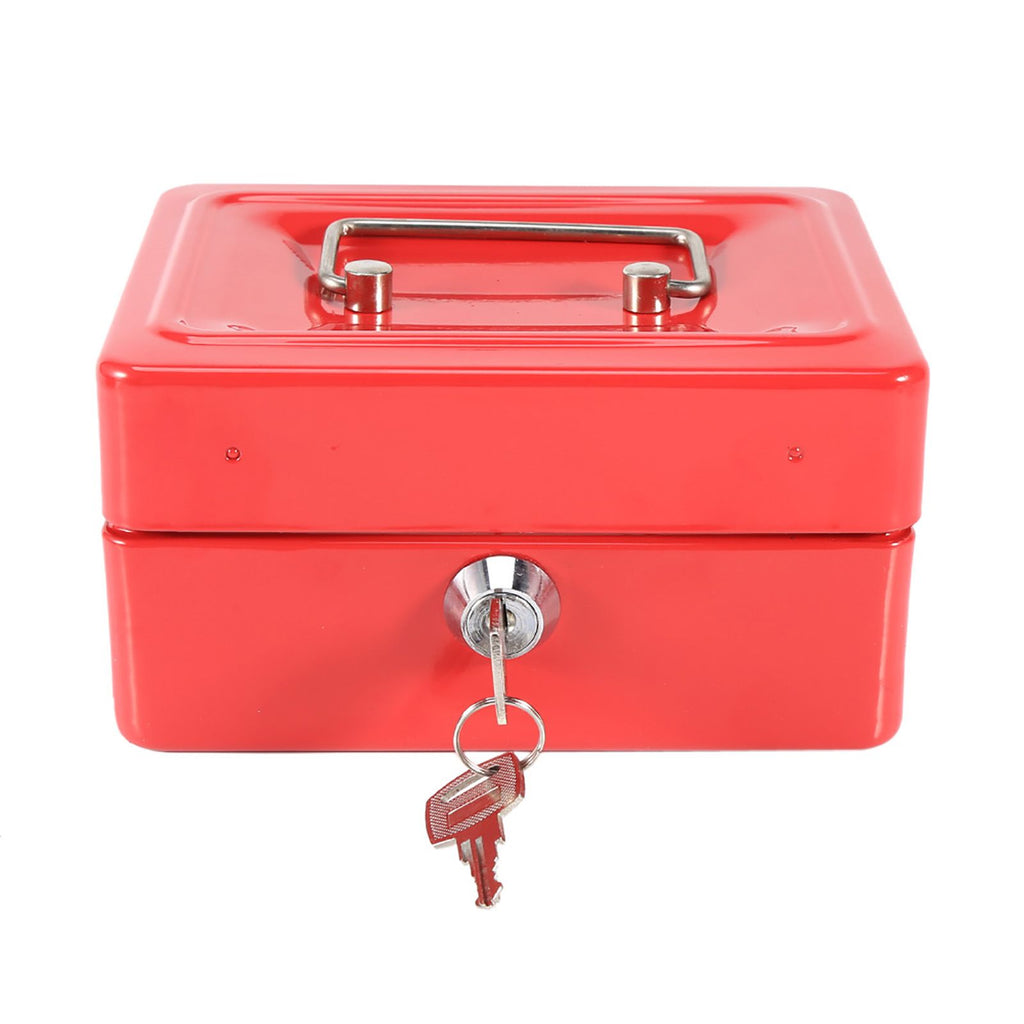 1Pc Mini Portable Iron Petty Lockable Cash Money Coin Safe Security Box Household (Red)