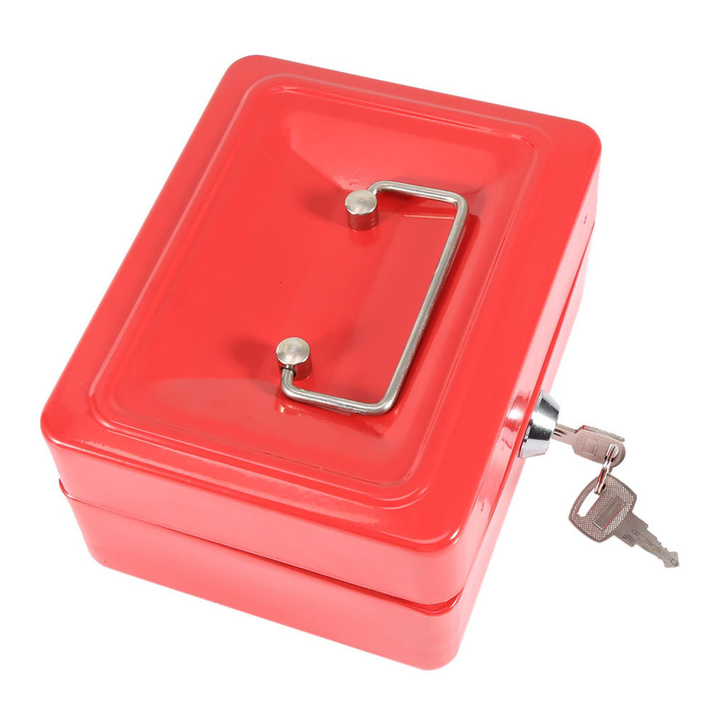 1Pc Mini Portable Iron Petty Lockable Cash Money Coin Safe Security Box Household (Red)