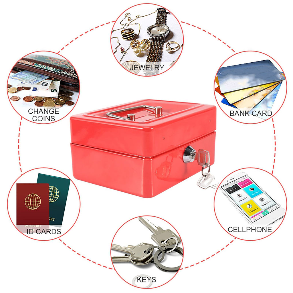 1Pc Mini Portable Iron Petty Lockable Cash Money Coin Safe Security Box Household (Red)