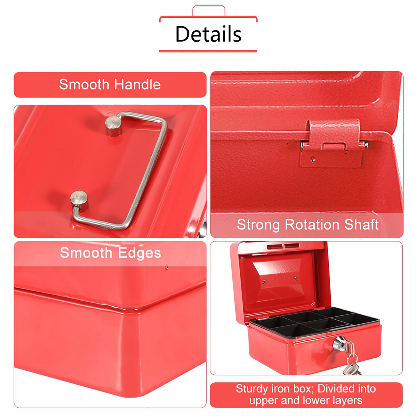 1Pc Mini Portable Iron Petty Lockable Cash Money Coin Safe Security Box Household (Red)