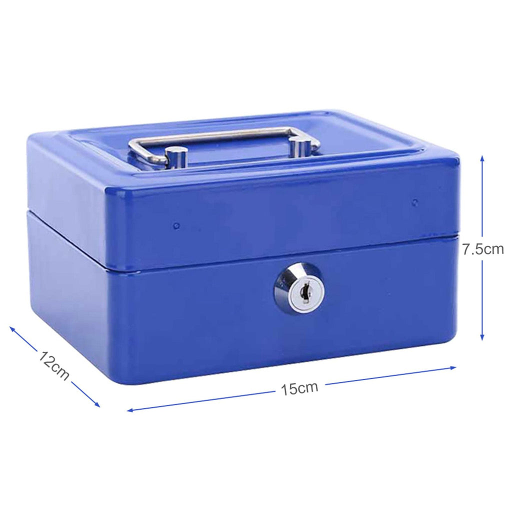1Pc Mini Portable Iron Petty Lockable Cash Money Coin Safe Security Box Household (Blue)