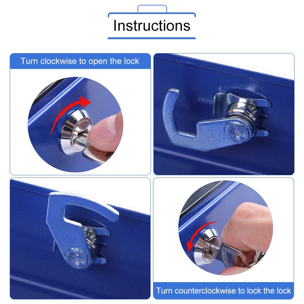 1Pc Mini Portable Iron Petty Lockable Cash Money Coin Safe Security Box Household (Blue)