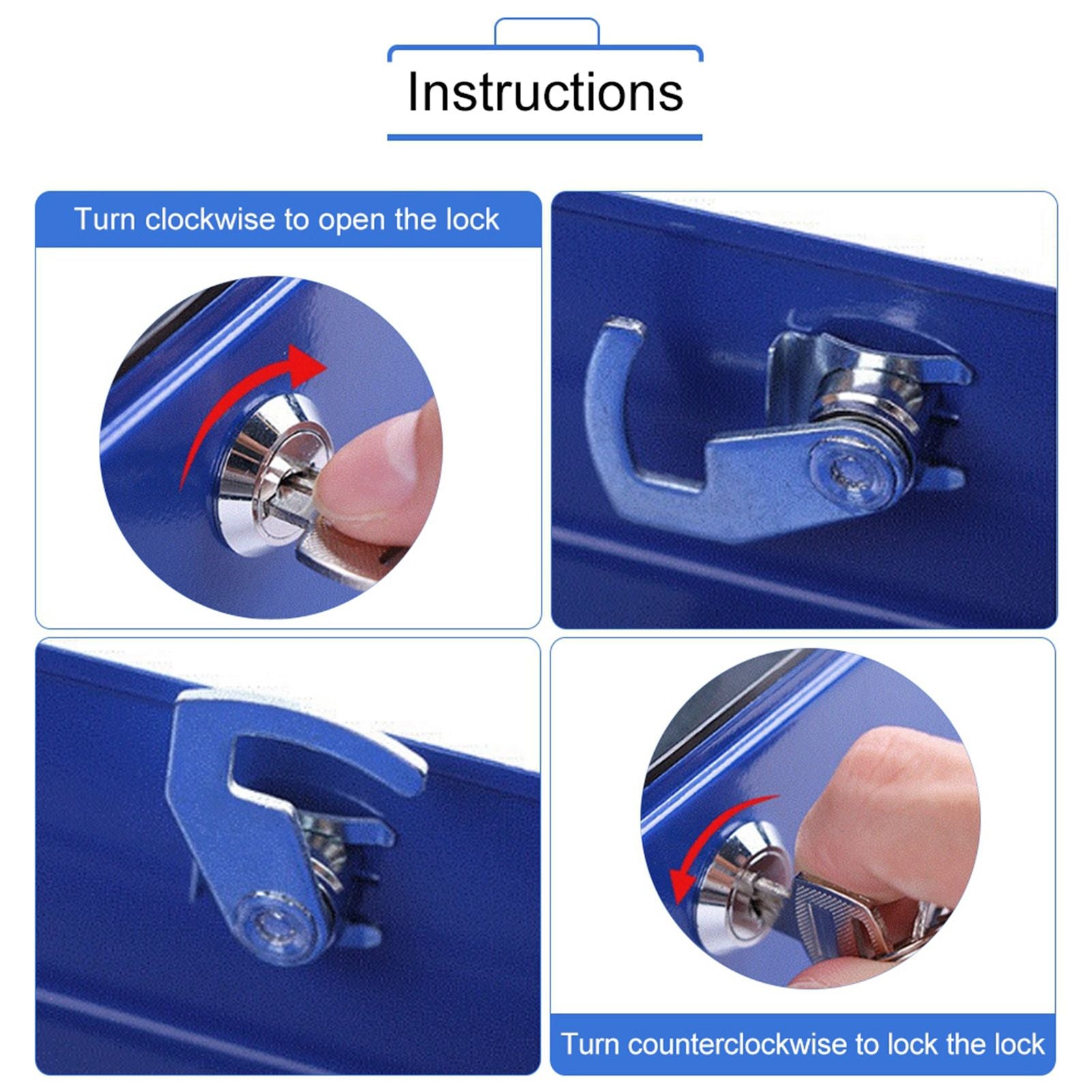 1Pc Mini Portable Iron Petty Lockable Cash Money Coin Safe Security Box Household (Blue)