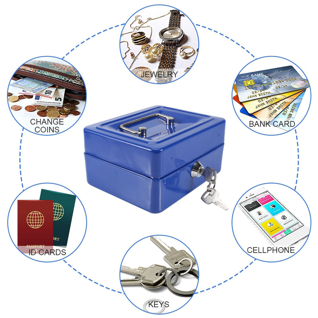 1Pc Mini Portable Iron Petty Lockable Cash Money Coin Safe Security Box Household (Blue)