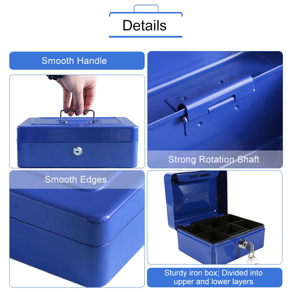 1Pc Mini Portable Iron Petty Lockable Cash Money Coin Safe Security Box Household (Blue)