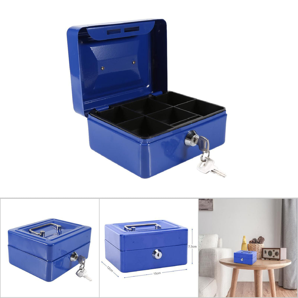 1Pc Mini Portable Iron Petty Lockable Cash Money Coin Safe Security Box Household (Blue)